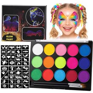 Erinde Body Painting 15 Colori, Kit Truccabimbi Lavabile, Pittura per Viso e Corpo ad Alta Pigmentazione, Trucco Teatrale per Halloween e Carnevale, con Pennello e Stampini, Ideale per Bambini Cosplay