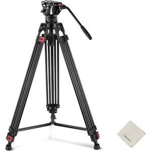 NEEWER Treppiede video da 74" con testa a fluido e controllo dell'attenuazione, in alluminio resistente, professionale, con piastra QR per videocamere DSLR, panno per la pulizia, carico massimo 17,6