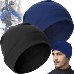 Mikqky 2 Pezzi Cappello da Corsa Invernale, Berretto Uomo Cotone, Traspiranti Cotone Skull cap, Berretto da Casco Sportivo, Cappello Cotone Uomo Donna Leggero, Sottocasco Moto Estivo(Nero, Blu)