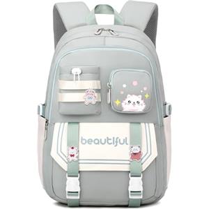 IvyH Zaino Scuola Elementare e Media - Zainetto Bambina 8 ai 16 anni, Zaino Elementari per Ragazze Kawaii Casual Impermeabile Grande Capacità, Zaino da Viaggio -Verde
