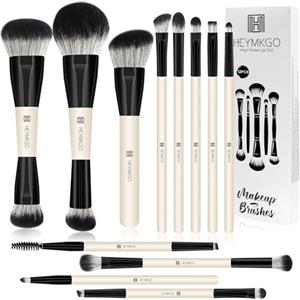 HEYMKGO Set di Pennelli Make up Doppia Estremità 12PCS Professionale Pennelli da Trucco- Sintetico per Fondotinta, Cipria, Contour, Blush, Ombretti & Altro con Borsa da Conservazione