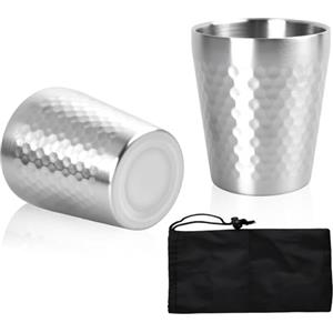 QINGZY Bicchieri in Acciaio Inossidabile 260ml, 2 Pezzi Tazze In Metallo Riutilizzabile, Tazza in Acciaio Inox, doppia parete Bicchieri Impilabili Campeggio Bicchiere per Birra, Succo, Acqua