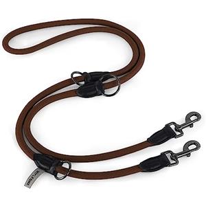 Wolfone Guinzaglio per cani con doppia mano, regolabile, ideale per passeggiate, campeggio, adatto per cani grandi, medi e piccoli, 2,1 m, marrone