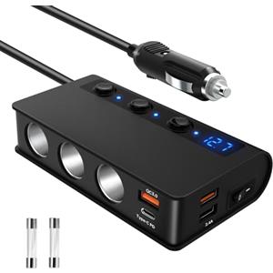 YONGYAO QC 3.0 Sdoppiatore Accendisigari Auto USB C, 180W multipresa accendisigari 12V/24V, Type-C Caricabatteria Auto 4 USB Porte & 3 Prese per GPS Dash Cam Cellulare Tablet presa accendisigari