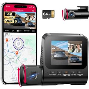 LINGDU 3 Canali Dash Cam Auto 4K+1080P+1080P, WiFi GPS Telecamera per Auto con Scheda SD da 64GB, Visione Notturna IR, Controllo Vocale, Schermo IPS da 2.4", G-Sensor, Modalità Parcheggio 24H V630