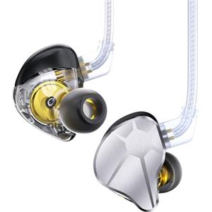EZ EAR Auricolari in-ear CCZ BC04 HiFi DD&BA con driver dinamico ricco di dettagli cablati IEM Deep Bass con cavo staccabile a 2 pin, per telefono, PC, musica e giochi (argento, sin microfono)