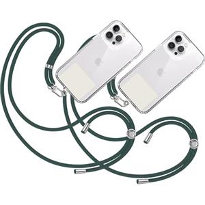 TBOC 2X Cordino Catenella Laccio Strap Porta Cover [Verde Scuro] con Toppa Plastica [Bianco Ice] per Telefono Cellulare Collo - Tracolla Catenina con Cordini da Cellulari Accessori Universale Laccetti