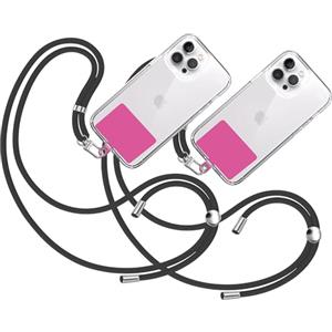 TBOC 2X Cordino Catenella Laccio Strap Porta Cover [Nero] con Toppa di Fissaggio [Fluoro Rosa] per Telefono Cellulare da Collo - Tracolla Catenina con Cordini Accessori Telefoni Universale Laccetti