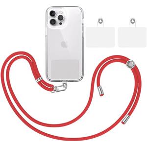 TBOC Pack: Cordino Catenella Laccio Strap Porta Cover [Rosso] + 2 toppe di fissaggio aggiuntive Telefono Cellulare Collo - Tracolla Catenina cordini Phone Cellulari Telefoni Universale Laccetti