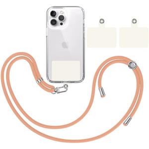 TBOC Cordino Catenella Laccio Strap Porta Cover [Arancio Chiaro] + 2 Toppe Fissaggio aggiuntive [Bianco Ice] Telefono Cellulare Collo - Tracolla Catenina cordini Cellulari Telefoni Universale Laccetti