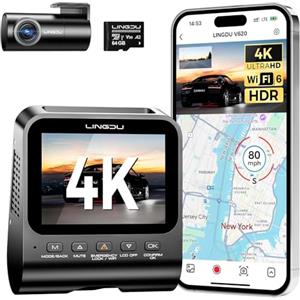 LINGDU V620 Dash Cam Auto4K+1080P,Doppia WiFi Telecamera per Auto con Scheda SD 64G, Dashcam Auto IPS 2.4" 170° Grandangolo,ADAS,Visione Notturna,WDR,G-Sensor,24H Monitor di Parcheggio