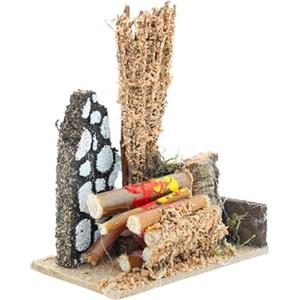 Moranduzzo Fuoco con Lampada Effetto Fiamma 10x6,5x11,5 cm - Mini Accessorio per Presepe, Realizzato a Mano in Italia