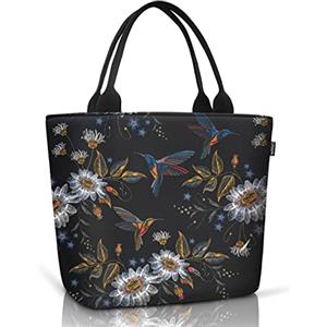 Gloppie Borse Per il Pranzo da Donna, Borsa Termica Borsa Porta Pranzo per Ragazze Contenitore Isotermico - Borsetta Borsa Frigo Medicinali Portatile - Regalo per Adulti, Margherita Colibrì