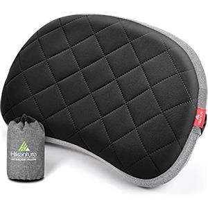 HIKENTURE Cuscino gonfiabile da campeggio con rivestimento rimovibile, cuscino da viaggio gonfiabile, leggero, ergonomico, da viaggio, cuscino gonfiabile da campeggio, per esterni, colore: nero