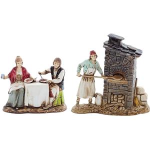 Moranduzzo Set Pizzaiolo e Coppia a Tavola - Scala 1:22 per Presepe da 8 cm - STANDARD 8 - Statuine Indistruttibili, Dipinte a Mano, Stile '700, Prodotto Ufficiale, Made in Italy, Scultore M. Landi