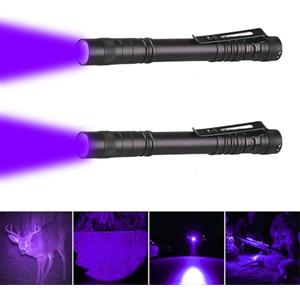 LIAISIMI Torcia UV, Luce Nera 395nm Ultravioletta con Pinza, Mini Lampada Ultravioletti per Pesca, Rilevatore di Urina, Torcia impermeabile a LED da 13 cm (2 pack-Batterie non incluse)