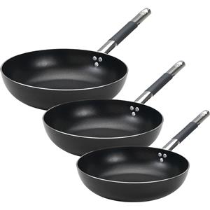 Agnelli Alblack 3 mm Tris Padelle Alte Svasate Antiaderenti In Alluminio Con Manico Cool Inox - Set 3 Pz