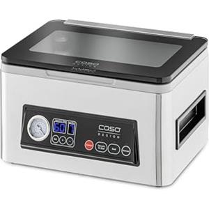 CASO VacuChef 50 - Macchina sottovuoto professionale compatta a camera per alimenti, con manometro, aspirazione potente da 70 L/min, Doppia saldatura, capacità di 4 litri - acciaio inox
