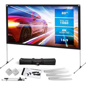 Pyle Telo Proiettore 203 cm 16:9 HD 4K con Treppiede, Proiettore Portatile, Leggero e Pieghevole, Schermo per Film Interni ed Esterni per Home Theater