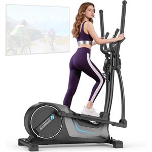 Neezee Ellittica Professionale per Casa, Ellittica Ultra Silenziosa con 16 Livelli di Magnetico Resistenza, Volano da 8 kg, Falcata da 42cm, Peso Massimo 150 kg, Compatibile con App, Schermo LCD