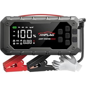 ANFLAG Booster Avviamento Auto 8000A, ANFLAG Avviatore Batteria Auto con Compressore 160PSI, 26800mAh Starter Batteria per Tutti Gas o 14L Diesel con PD65W Ricarica Rapida/Doppia USB/600 Lumen LED