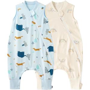 Duomiaomiao Sacco nanna Confezione da 2 sacchi a pelo con piedi, 0,5 Tog, per bambini, in cotone leggero, di alta qualità, adatto per bambini dai 1-2 anni