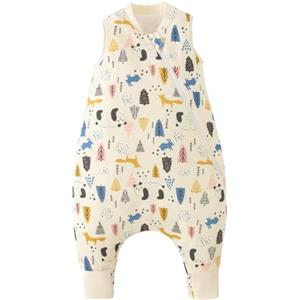 Duomiaomiao Sacco nanna con piedi, per tutto l'anno, in 100% cotone, con piedi, 1,5 Tog, sacco nanna con gambe, per bambini e bambine(Panda beige/3-4 anni)