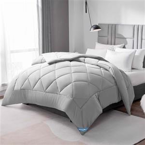WAVVE Piumino Letto Matrimoniale 4 Stagioni 220x240 - Piumone Autunnale Invernale 220 x 240 cm - Coperta Trapunta 240x220 di Microfibra Sintetico, Grigio Chiaro