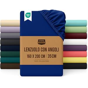 Utopia Bedding Lenzuolo con Angoli Due Piazze Matrimoniale - 160x200cm - Blu Reale - Microfibra di Poliestere Spazzolato - Lenzuolo sotto con Angoli Elasticizzato