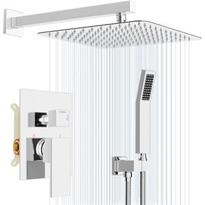 Rainsworth Set Doccia Incasso Cromo, Sistema Doccia Completo con Miscelatore, Kit Doccia con Soffione Doccia a Pioggia 30 * 30cm, Soffione Doccia, Miscelatore da incasso per doccia Corpo in ottone