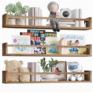 BAKAJI Set 3 Mensole da Parete in Legno, Scaffali a Muro Multiuso e Barra di Protezione Oggetti, Scaffalatura per Camera da Letto, Soggiorno, Cucina, Bagno, Libreria Salvaspazio 3 x 60 cm (Rovere)