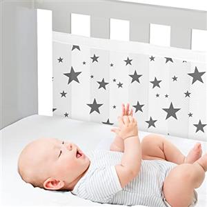 WYSWYG® Paracolpi traspiranti per culla per sicurezza e comfort, di alta qualità, 70 x 140, paracolpi per culla, protezione per lettino, set per bambini, 30 cm x 170 cm, 2 pezzi