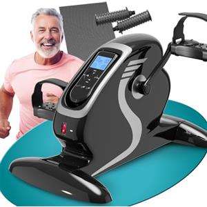 ELONEO Mini Cyclette da Casa - Attrezzo 2 in 1 per Esercizi di Braccia e Gambe da Seduti, Motorizzata, Pedaliera Riabilitazione, 12 Velocità, Display LCD, Maniglie Massaggianti, per Letto