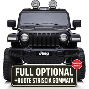TOYSCAR Macchina Elettrica Per Bambini Jeep Wrangler Rubicon Full Optional CON TAPPETINI Auto Elettrica Per Bambini Telecomandata 2 posti Sedile In Pelle Porte Apribili Doppio Motore Elettrico 12V TOYSCAR