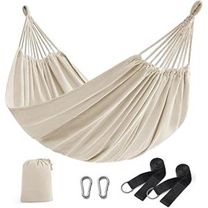SONGMICS Amaca, 210 x 150 cm, Amaca Doppia, Max Portata 300 kg, per Giardino Terrazzo Balcone Esterno Campeggio, con Borsa da Trasporto, Cinghie di Fissaggio e Moschettoni, Beige GDC15M