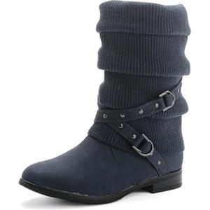 Pogolino Stivaletti da donna a maglia piatti stivali foderati, Blu scuro, 40 EU