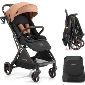Gromast Gravity Passeggino pieghevole da viaggio portatile con schienale regolabile e tettuccio parasole, leggero e protetto dai raggi UV, pieghevole con una sola mano, cachi