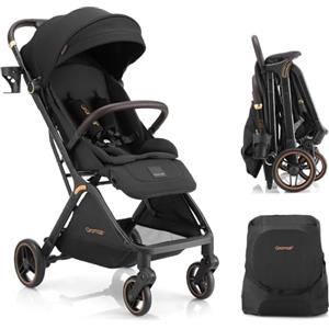 Gromast Gravity Passeggino pieghevole da viaggio portatile con schienale regolabile e tettuccio parasole, leggero e protetto dai raggi UV, pieghevole con una sola mano, nero