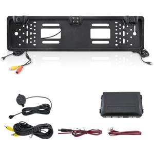 Mediawave Store - Portatarga per Auto con Telecamera e Sensori di Retromarcia Camera Posteriore, Retrovisore per Parcheggi, Videocamera, Segnale Sonoro, Porta Targa, Impermeabile