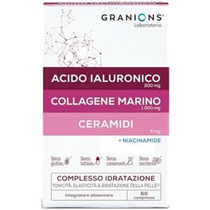 Granions Complesso Idratazione Pelle | 60 Compresse | Acido Ialuronico 200 mg + Collagene Marino 1000 mg + Ceramidi 5 mg + Niacinamide | Tonicità, Elasticità e Idratazione | Senza Glutine