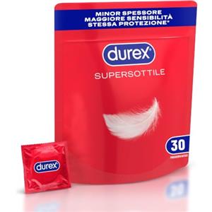 Durex SuperSottile, Preservativi Ultra Sottili Vestibilità Regular, Formato Convenienza, Vestibilità Regular, 30 Profilattici