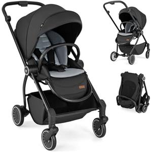 RELAX4LIFE Passeggino Leggero e Reversibile per Bambini 0-3 Anni, con Seduta Fronte Mamma e Strada, Schienale Regolabile, Ruote Ammortizzate, Cestello 36L, Portata 30kg, Omologato CE (NERO)