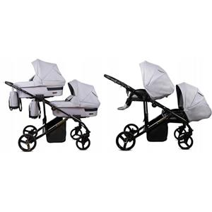 BabyLux® Bambini Passeggino per gemelli Completo Set 2 in 1 - Duo | Silver - incl. Navicella, Canna - Carrozzina Neonati Sistema Combinato - Borsa fasciatoio, Copertura antipioggia, Zanzariera ecc.