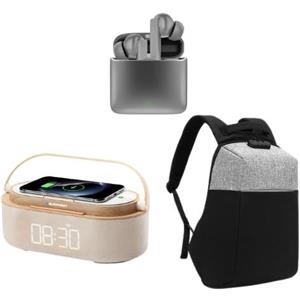 BLAUPUNKT WAKE UP PACK: Altoparlante LED da 10 W con base di ricarica wireless, Bluetooth 5.0, 3 modalità di illuminazione+ zaino intelligente BLP0350/26 + auricolari wireless - BLP4150/26 BLP-PACK4