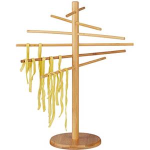Relaxdays Essiccatore per la Pasta, 12 Bracci, Stand Pieghevole per Tagliatelle & Spaghetti, Bambù, alto 41 cm, naturale