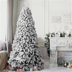 BAKAJI Albero di Natale Danubio Super Folto Pino Verde Innevato Base Croce in Ferro Pieghevole Altissima qualità Rami con Neve Facile Montaggio Apertura Ombrello (180 cm)