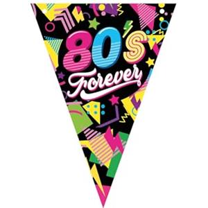 FIESTAS GUIRCA | Gagliardetto Anni '80 in Carta (300 cm) (20x30 cm) - Decorazione per Halloween e Feste - Ideale per Ambienti Festivi e Tematici - Nero e Multicolore