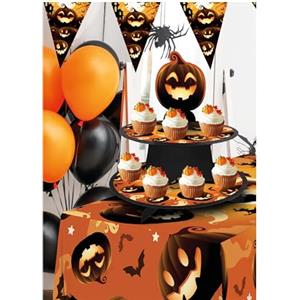 FIESTAS GUIRCA | Vassoio a 3 Pavimenti Zucca (40 x 30 cm) - Decorazione da tavolo per feste di Halloween terrificanti - Ideale per celebrazioni spaventose - Arancione nero