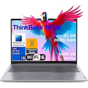 Lenovo ThinkBook 16 G6, Display 16'' WUXGA (1920x1200) IPS, Laptop Computer, Intel i5 13th Gen, 32GB DDR5 RAM, 1TB NVMe SSD, Wi-Fi 6, Bluetooth 5.2, Lettore di Impronte Digitali, Windows 11 Pro Edu