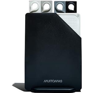 Muitomas, Set Taglieri Colorati da Cucina in Plastica Rigida Resistente ai Tagli, con Gommini Antiscivolo e Contenitore Sottile Salvaspazio, 20,5 x 14,5 cm, Colore Nero